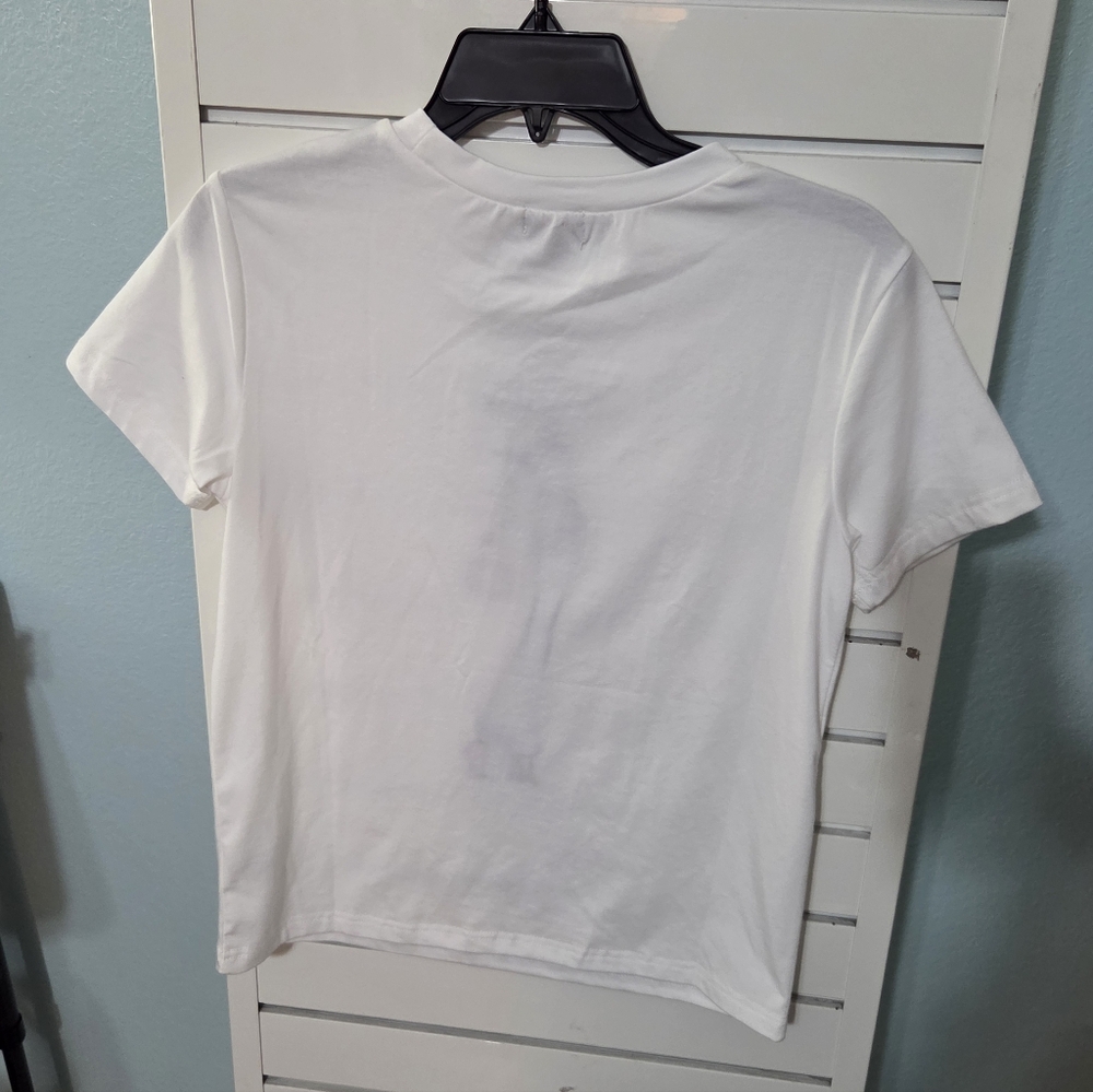 Chaps White Tee with Blue Fashion Lady Graphic - Picture 5 of 5
